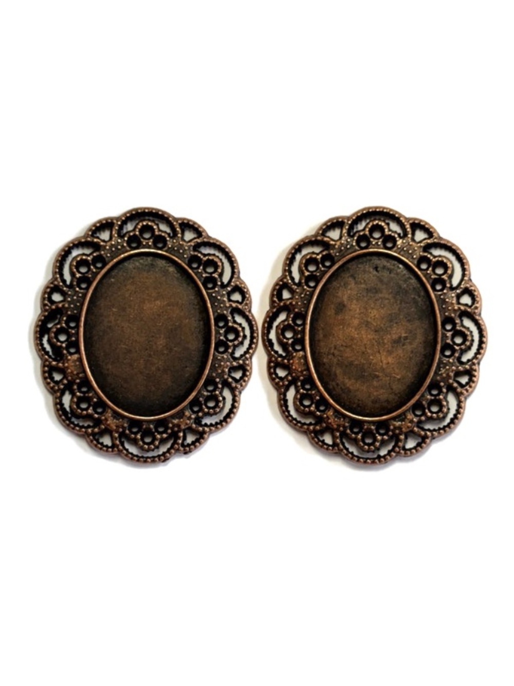 🔥$1 Clearance Two Oval Red Copper Tone Filagree Cabochon Trays 35 x 40mm (2pcs)